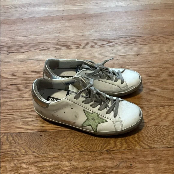 Golden Goose White and Green Sneakers - Picture 3 of 6